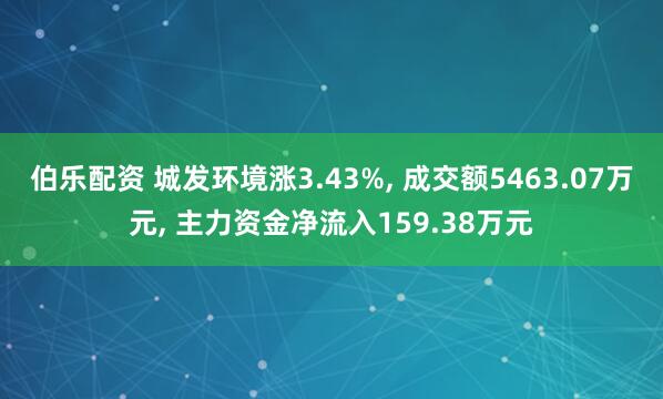 伯乐配资 城发环境涨3.43%, 成交额5463.07万元, 主力资金净流入159.38万元